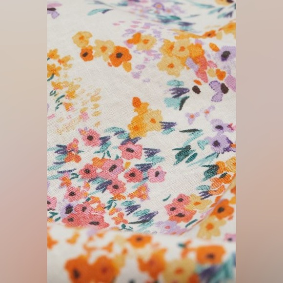 NWT H&M Linen Blend Floral  Flounce Trimmed Mini Dress - Picture 5 of 6